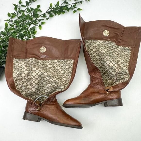 Tory Burch Knee High Junction Leather Riding Boots Brown - Picture 8 of 15